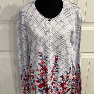 Karen Scott Women's XXL Floral Plaid Cardigan - Lightweight & Cozy